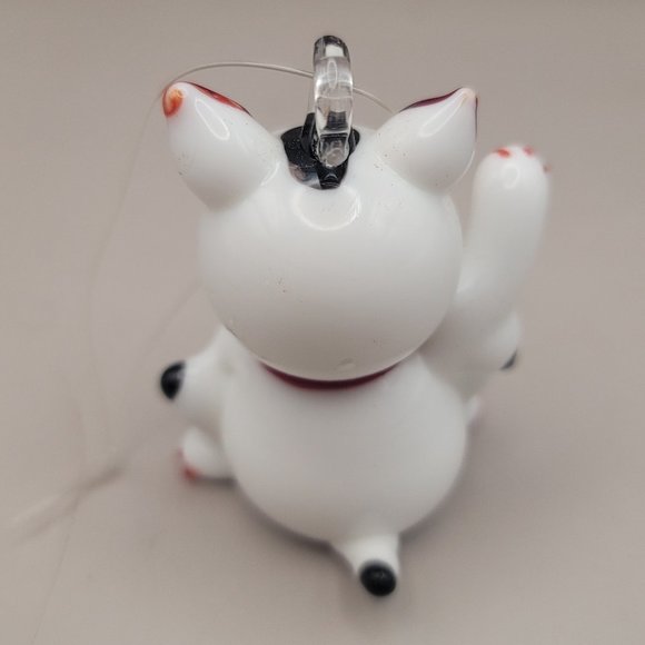 2" White Glass Lucky Cat Ornament Money Cat Christmas Holiday NEW YEARS - Picture 2 of 2